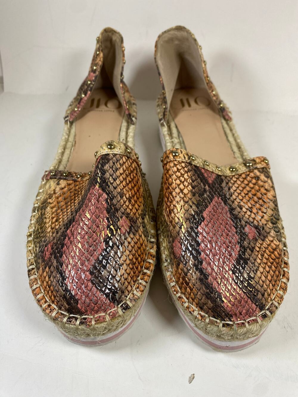 JLO Jennifer Lopez Pink Gold Snake Flats Womens 9.5W Slip On Dress Shoes